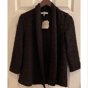 Kasper Sequin Knit Open Cardigan - NWT - Size Medium - Crown Jewels. - Black